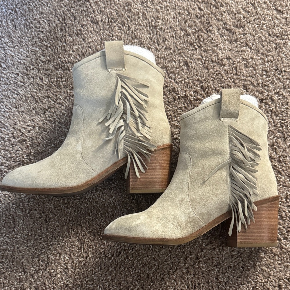 & Other Stories Fringe Western Suede Ankle Boots (size 38)